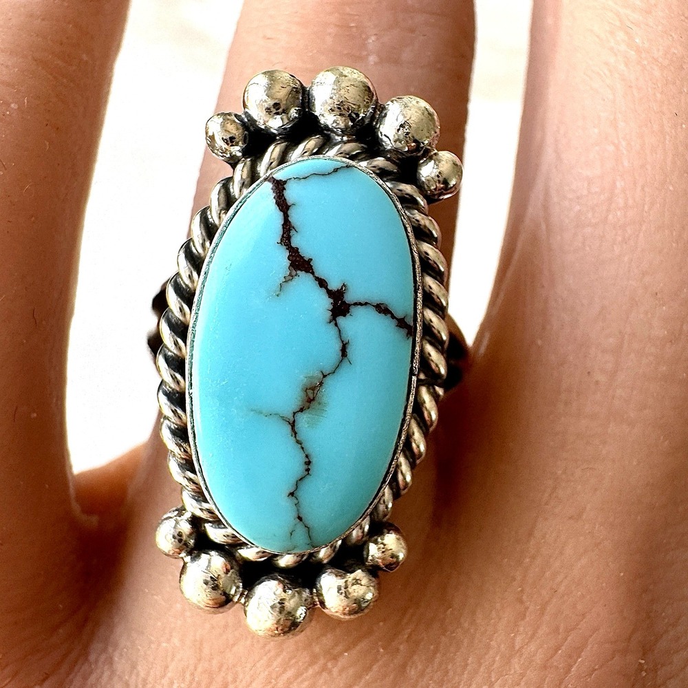 Navajo‎ Turquoise Ring Sz 7 Signed Spencer Sterling Native American Handmade